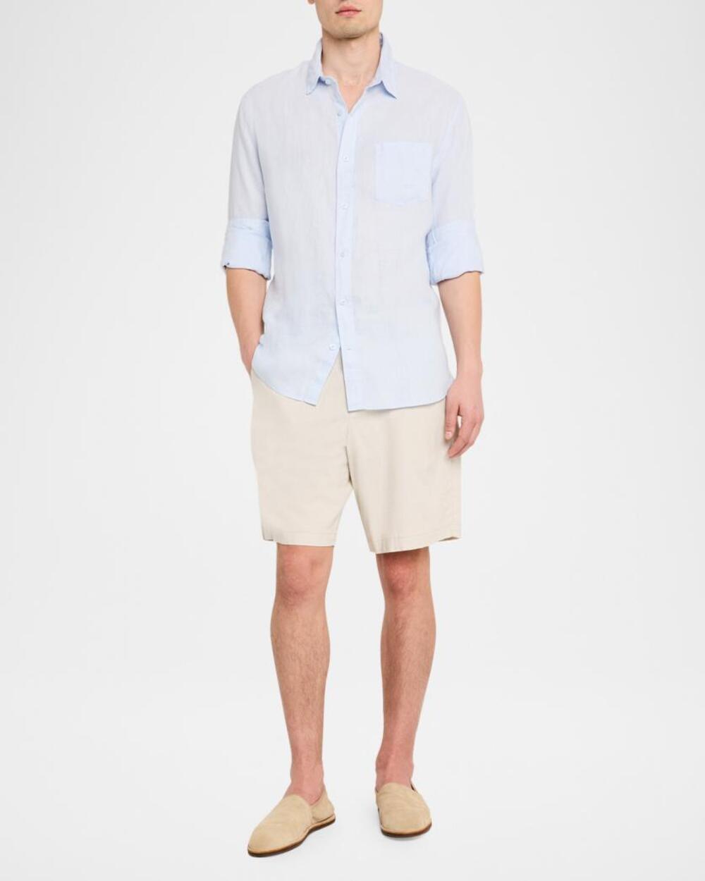 Vince Linen Button-Up Light Blue Long Sleeve Shirt Beachy Resort Wear Luxury Lg